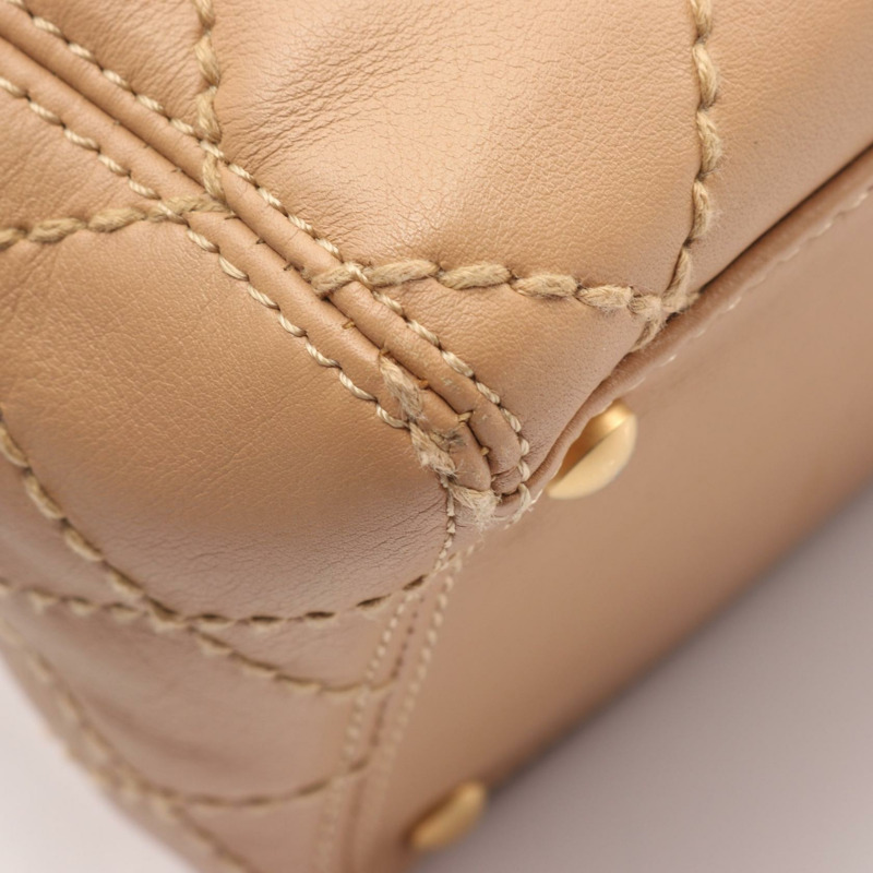 香奈兒 (CHANEL) 野性縫線托特單肩包，米色皮革，二手，女士，金色五金-6