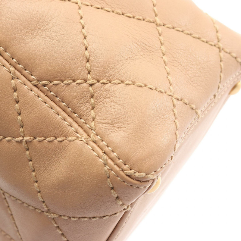 香奈兒 (CHANEL) 野性縫線托特單肩包，米色皮革，二手，女士，金色五金-9