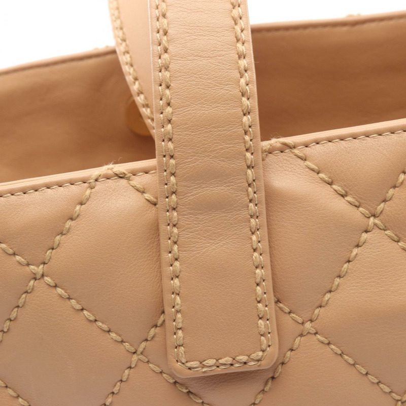 香奈兒 (CHANEL) 野性縫線托特單肩包，米色皮革，二手，女士，金色五金-10