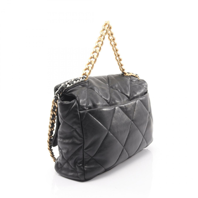 香奈兒 19 dix-neuf 超大鏈條單肩包 羊皮 黑色 二手 女士-1