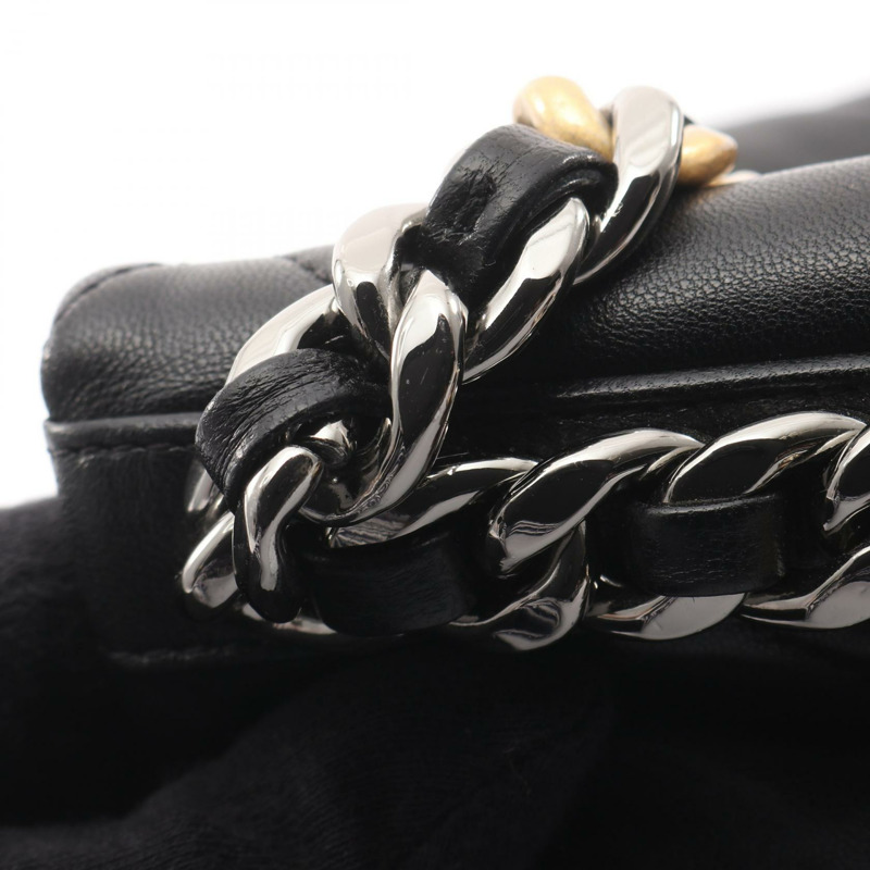 香奈兒 19 dix-neuf 超大鏈條單肩包 羊皮 黑色 二手 女士-8