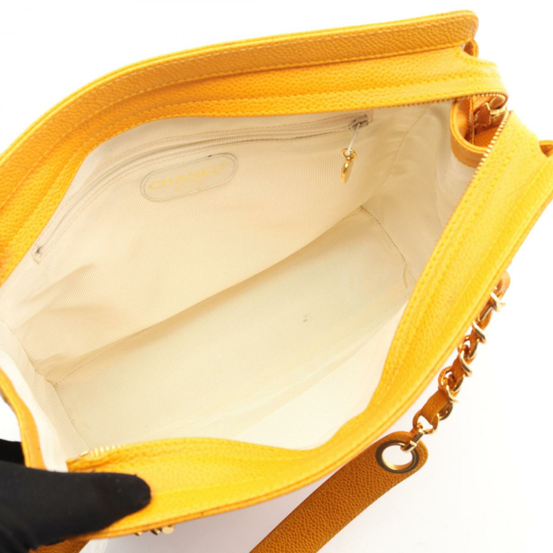 香奈兒三重 COCO 標誌手提單肩包，小牛皮材質，橙色，二手，女士，金色五金-2