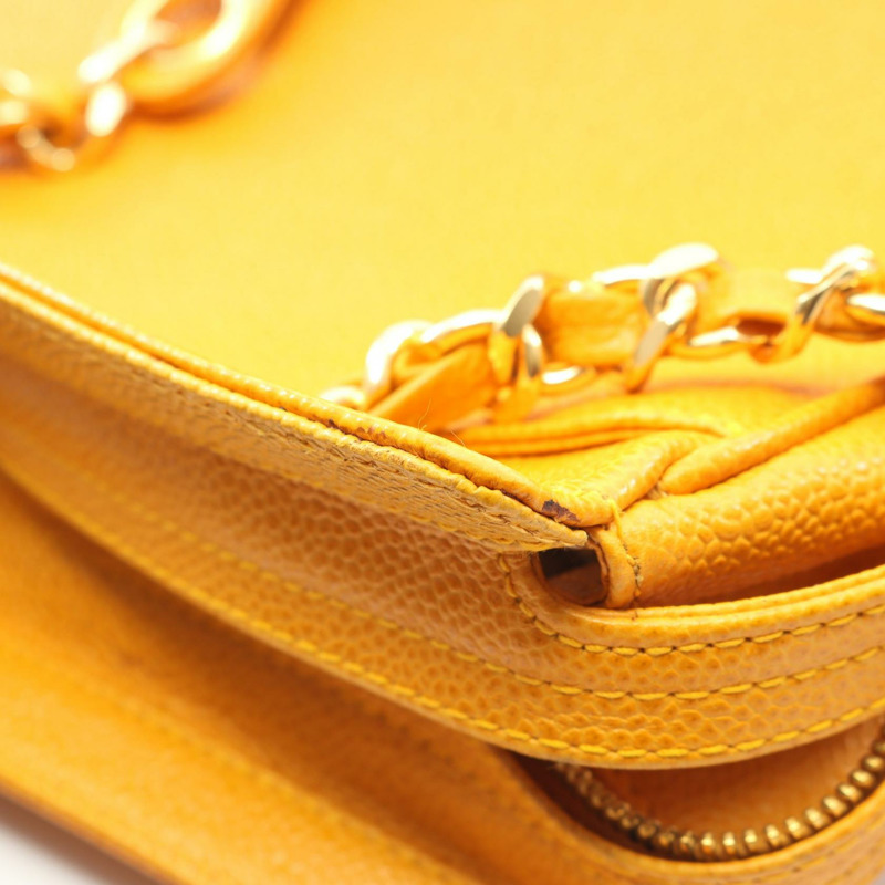 香奈兒三重 COCO 標誌手提單肩包，小牛皮材質，橙色，二手，女士，金色五金-8