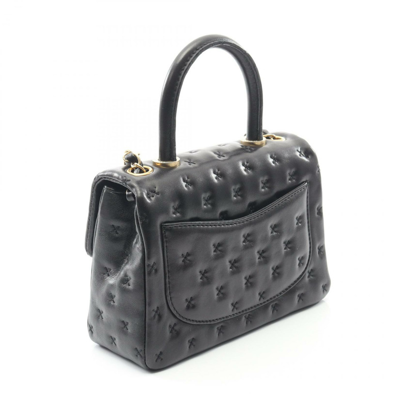 香奈兒十字繡頂部手柄鏈條斜挎單肩包 A98724 羊皮 BK-1