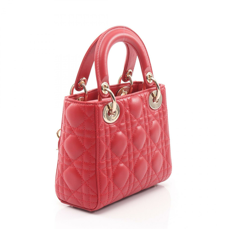 Christian Dior Lady Dior Mini Cannage 斜背手提包，紅色皮革，二手-1