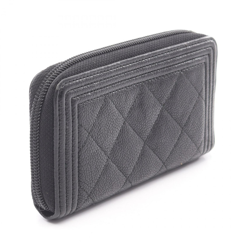 香奈兒 Boy Chanel 拉鍊皮夾 A80566 黑色皮革 二手 女士 CC-1