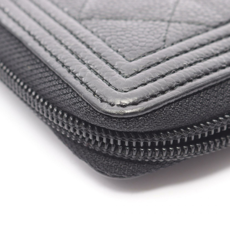 香奈兒 Boy Chanel 拉鍊皮夾 A80566 黑色皮革 二手 女士 CC-8