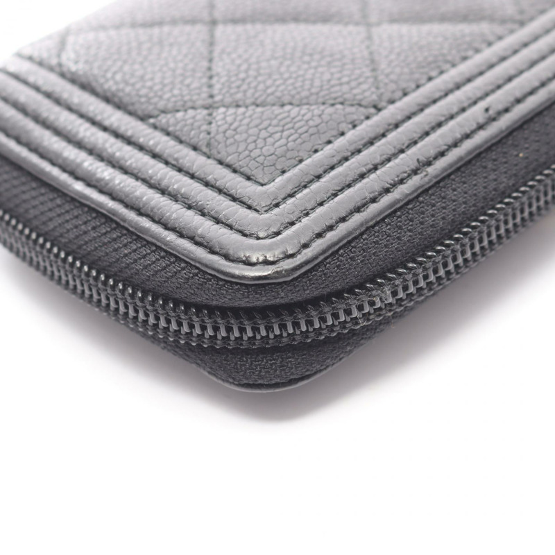 香奈兒 Boy Chanel 拉鍊皮夾 A80566 黑色皮革 二手 女士 CC-9