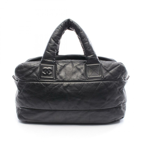 香奈兒 Coco Cocoon 旅行波士頓手提包，黑色皮革，SHW 五金配件，二手女士 CC