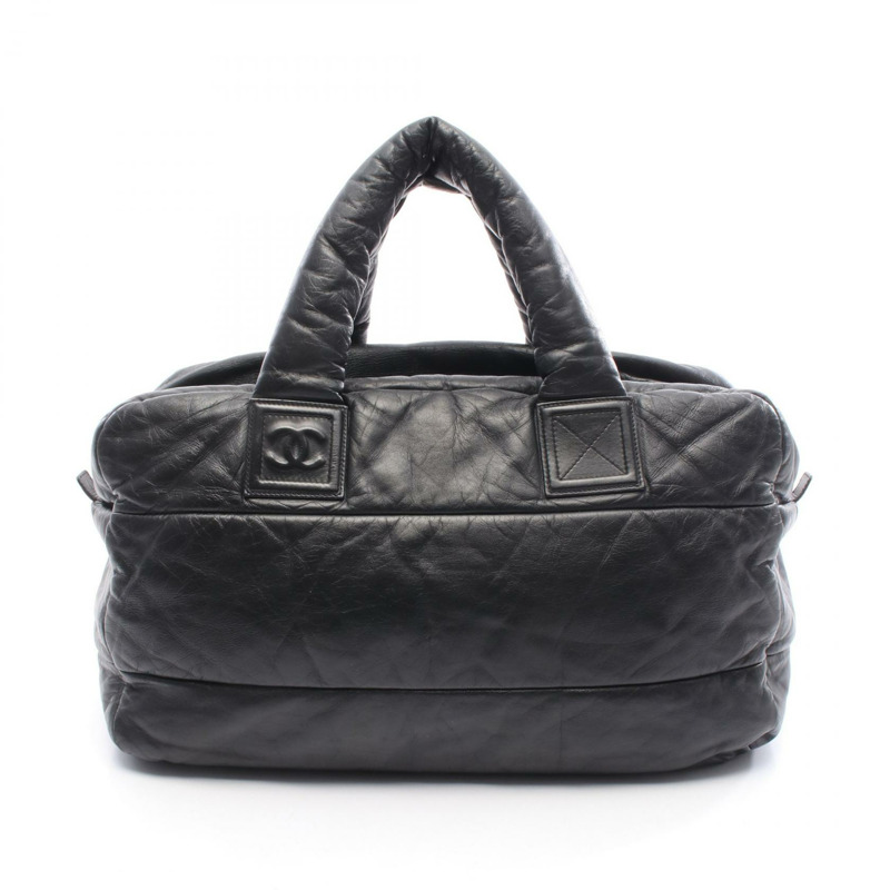 香奈兒 Coco Cocoon 旅行波士頓手提包，黑色皮革，SHW 五金配件，二手女士 CC-0