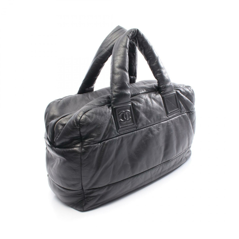 香奈兒 Coco Cocoon 旅行波士頓手提包，黑色皮革，SHW 五金配件，二手女士 CC-1