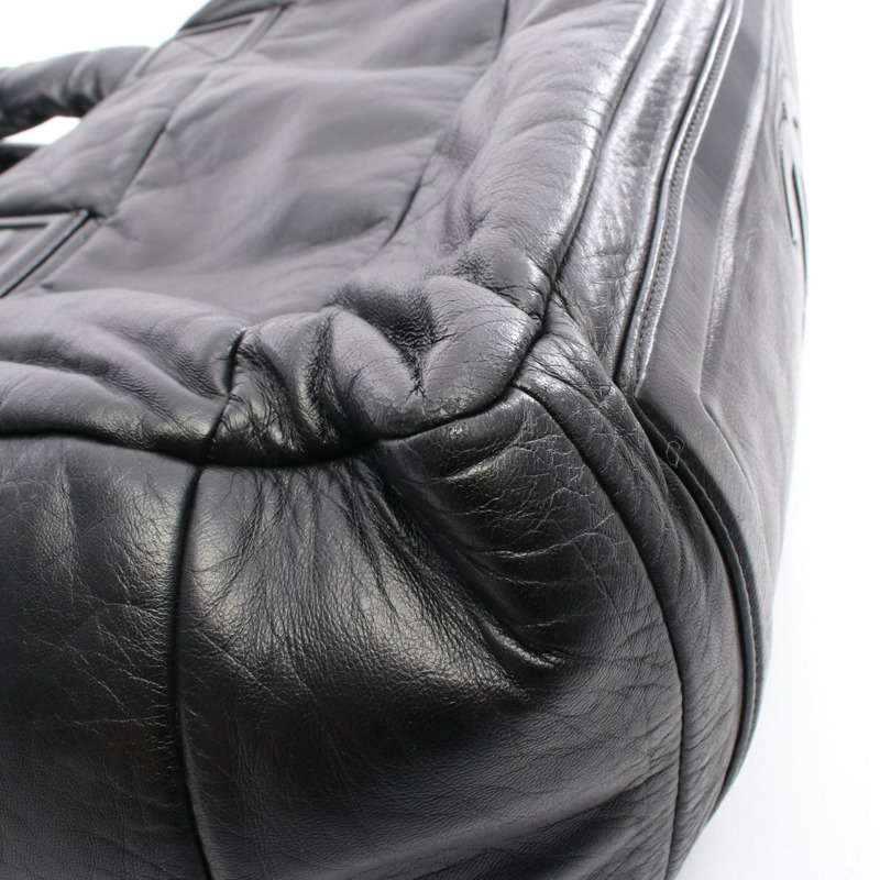 香奈兒 Coco Cocoon 旅行波士頓手提包，黑色皮革，SHW 五金配件，二手女士 CC-6