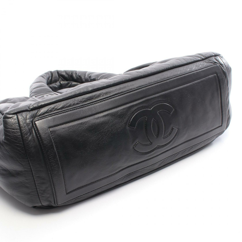 香奈兒 Coco Cocoon 旅行波士頓手提包，黑色皮革，SHW 五金配件，二手女士 CC-10