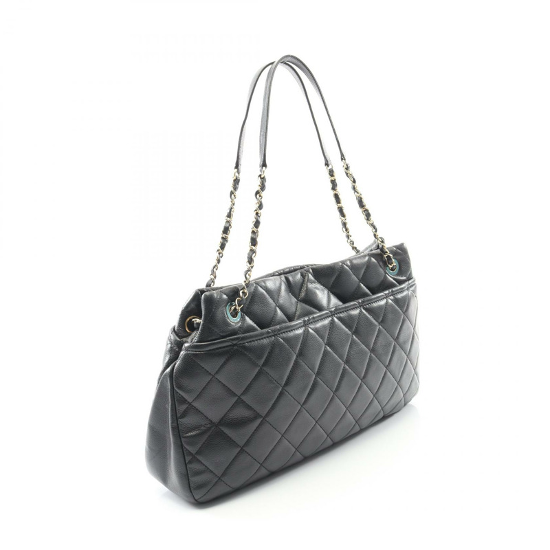 香奈兒 (CHANEL) 絎縫鏈條肩背托特包，粒面小牛皮，黑色，二手，金色五金-1
