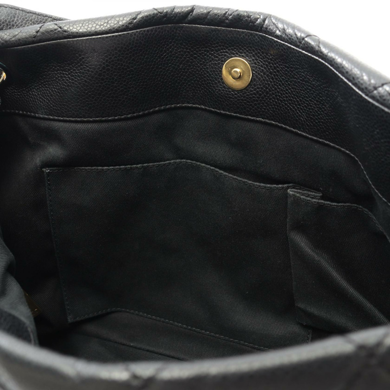 香奈兒 (CHANEL) 絎縫鏈條肩背托特包，粒面小牛皮，黑色，二手，金色五金-8