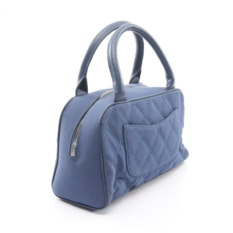 香奈兒 (CHANEL) Matelasse Deca COCO Mark 手提包，帆布皮革，海軍藍，SHW，二手，女士 CC-1