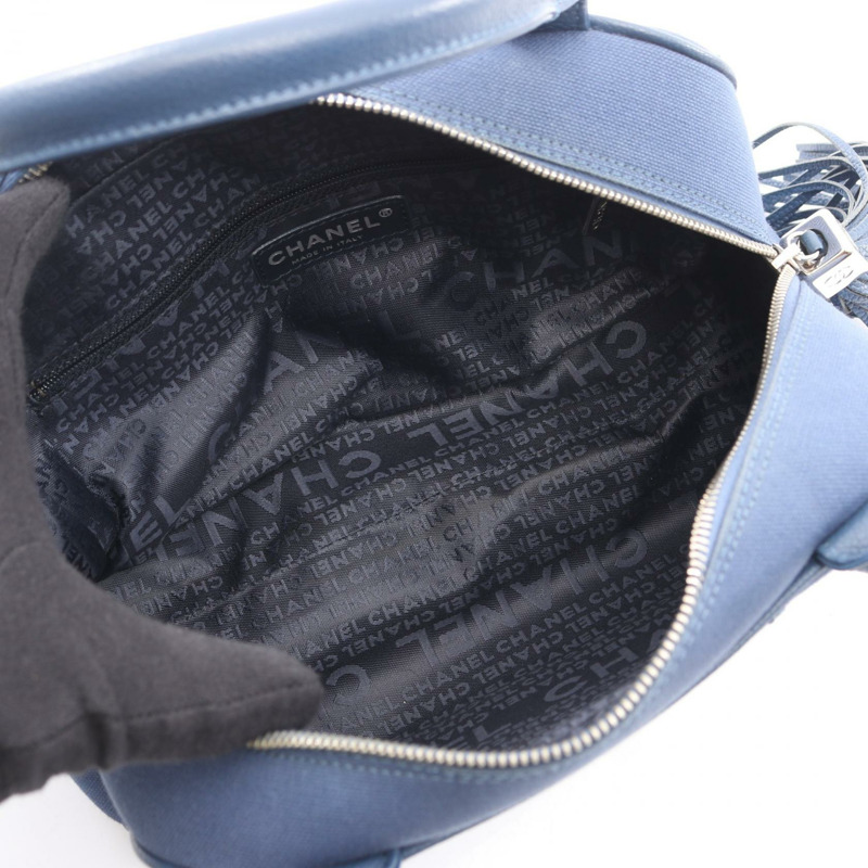 香奈兒 (CHANEL) Matelasse Deca COCO Mark 手提包，帆布皮革，海軍藍，SHW，二手，女士 CC-2