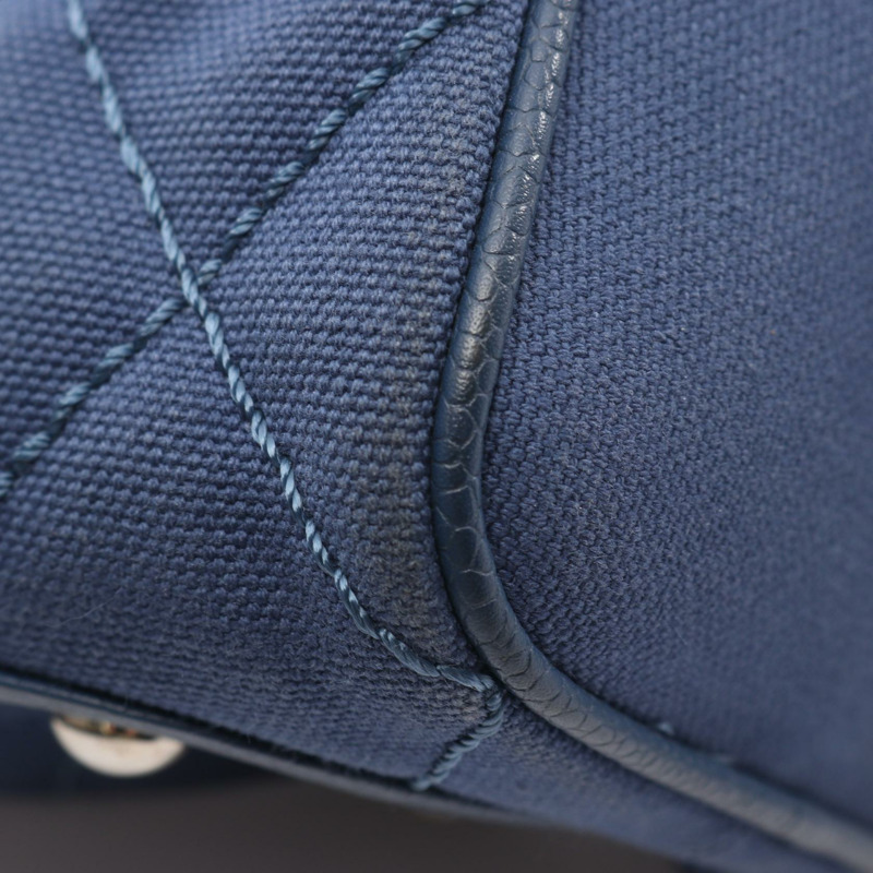 香奈兒 (CHANEL) Matelasse Deca COCO Mark 手提包，帆布皮革，海軍藍，SHW，二手，女士 CC-5