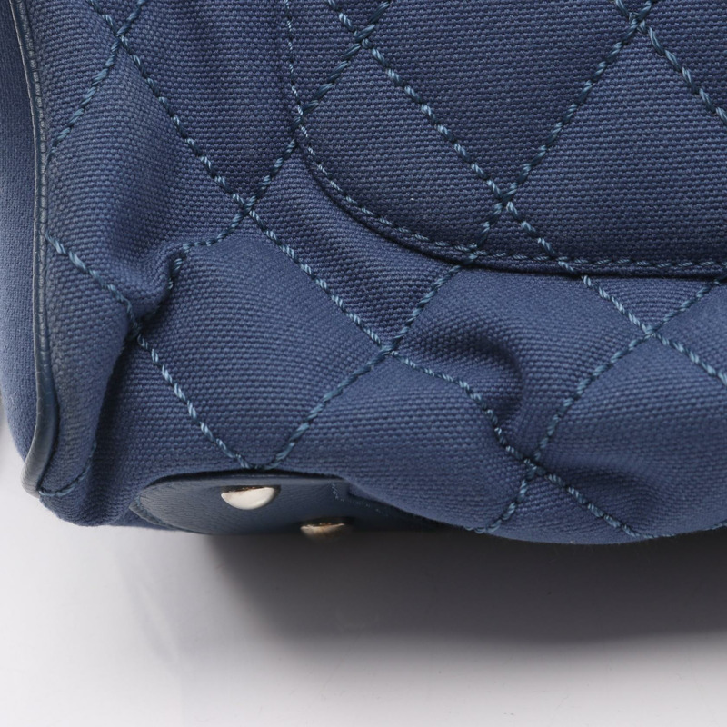 香奈兒 (CHANEL) Matelasse Deca COCO Mark 手提包，帆布皮革，海軍藍，SHW，二手，女士 CC-7