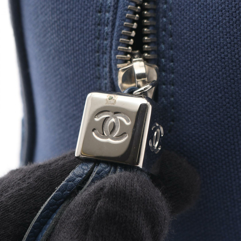 香奈兒 (CHANEL) Matelasse Deca COCO Mark 手提包，帆布皮革，海軍藍，SHW，二手，女士 CC-11