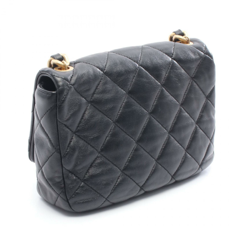 香奈兒 (CHANEL) 絎縫小號翻蓋斜背包 AS3206 黑色皮革 二手 金色五金-1