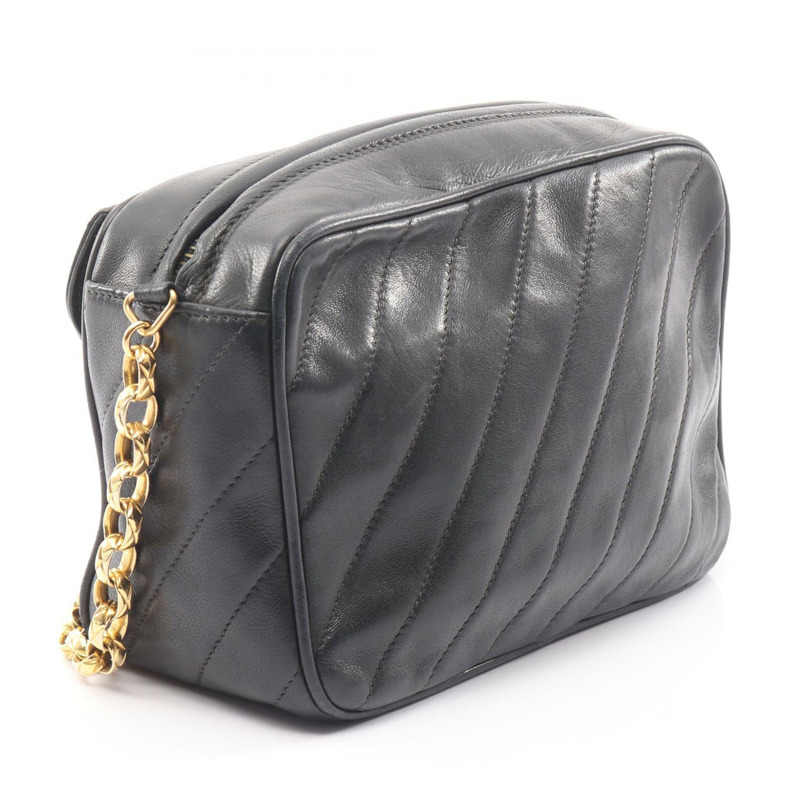 香奈兒 COCO 標誌斜紋縫線鏈條斜挎單肩包流蘇羊皮黑色金色五金-1