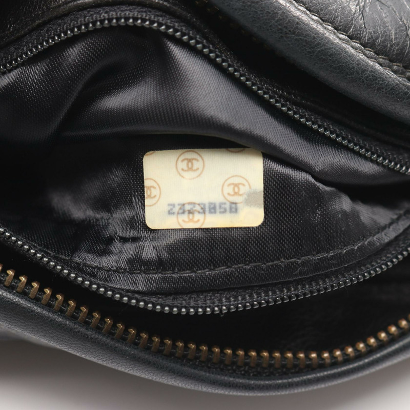 香奈兒 COCO 標誌斜紋縫線鏈條斜挎單肩包流蘇羊皮黑色金色五金-4