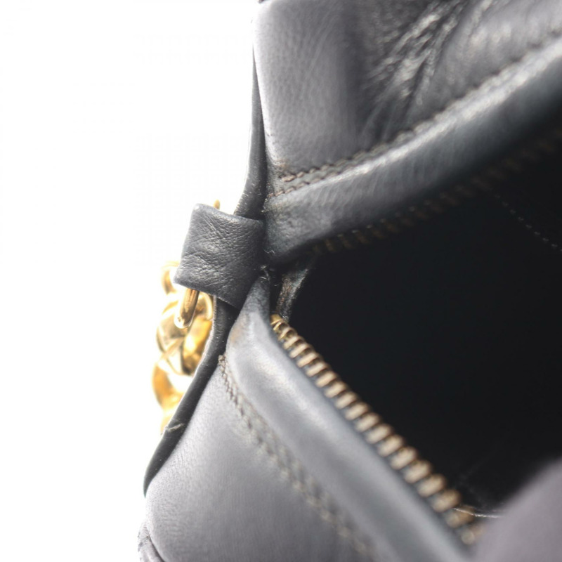 香奈兒 COCO 標誌斜紋縫線鏈條斜挎單肩包流蘇羊皮黑色金色五金-5