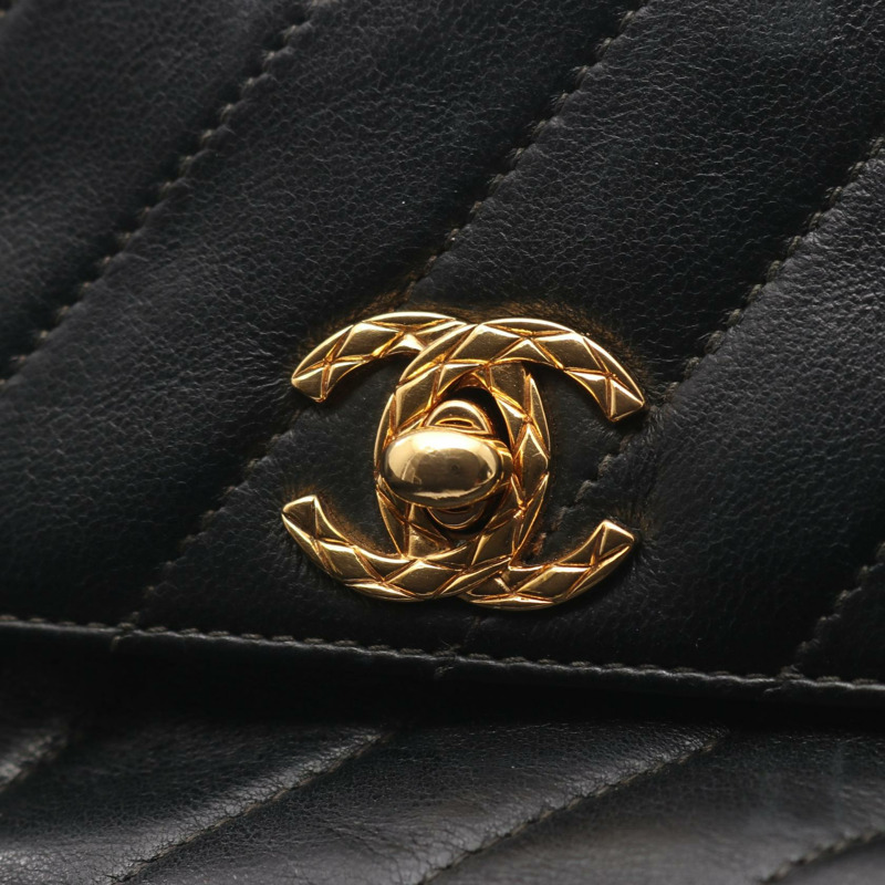 香奈兒 COCO 標誌斜紋縫線鏈條斜挎單肩包流蘇羊皮黑色金色五金-10