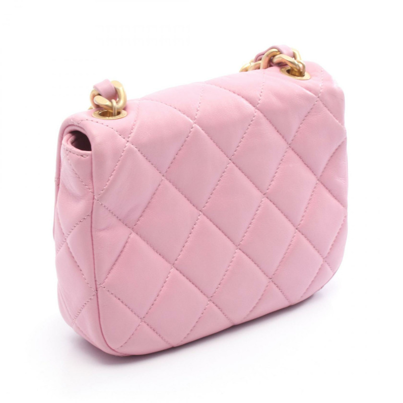 香奈兒迷你絎縫斜背包 AS3205 粉紅色皮革 二手 金色五金-1