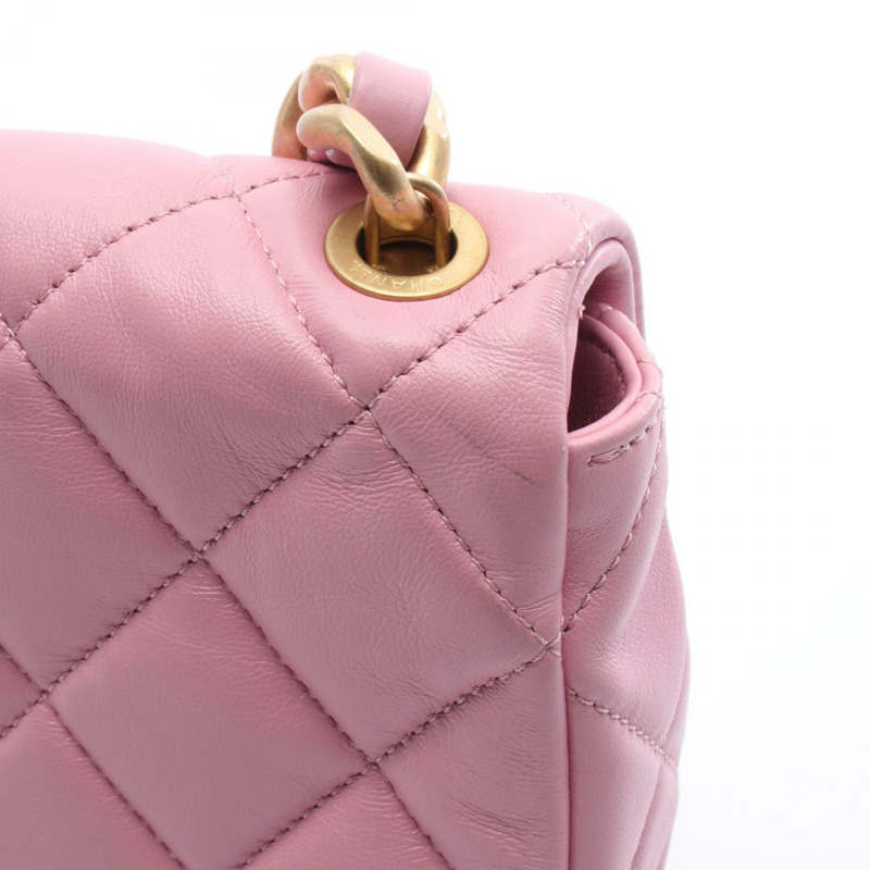 香奈兒迷你絎縫斜背包 AS3205 粉紅色皮革 二手 金色五金-6