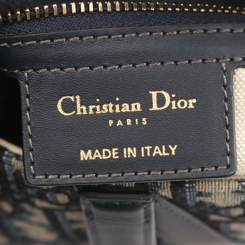 Christian Dior 馬鞍形斜紋提花手提包，皮革材質，米色、海軍藍、黑色，二手-3