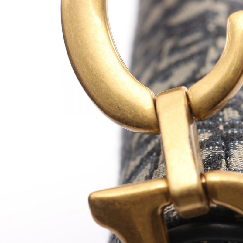 Christian Dior 馬鞍形斜紋提花手提包，皮革材質，米色、海軍藍、黑色，二手-7