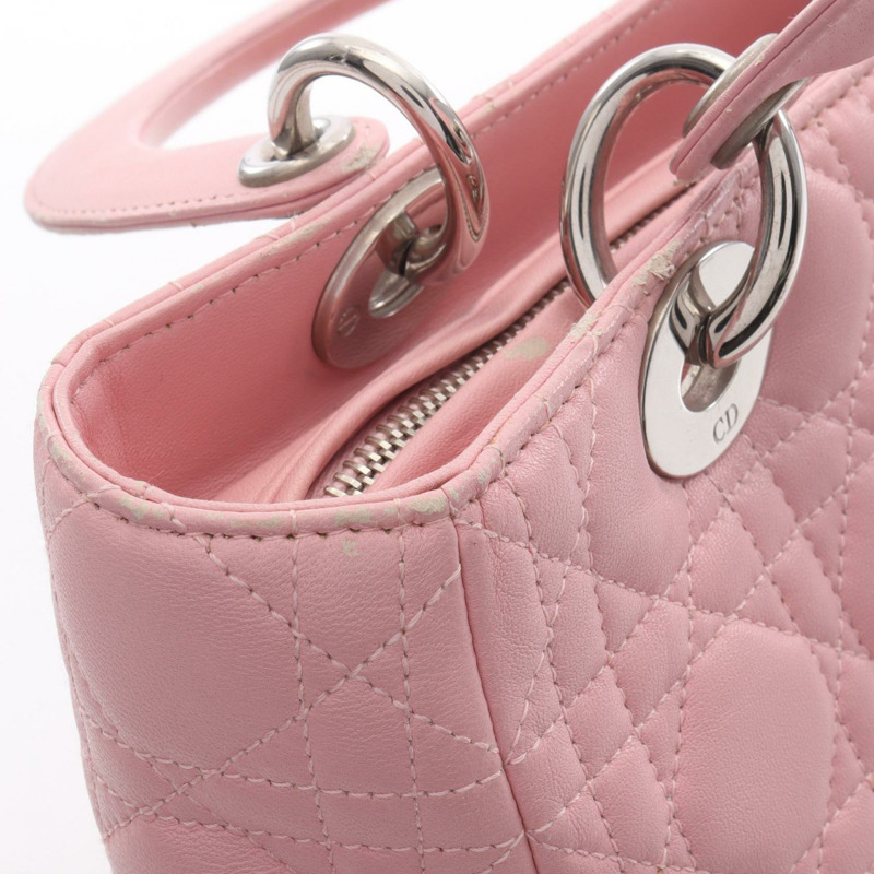 Christian Dior LADY DIOR Cannage 肩背包，粉紅色皮革，銀色五金，二手女款-8