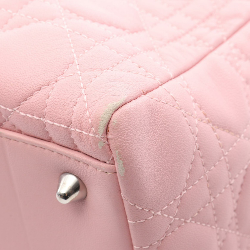 Christian Dior LADY DIOR Cannage 肩背包，粉紅色皮革，銀色五金，二手女款-12