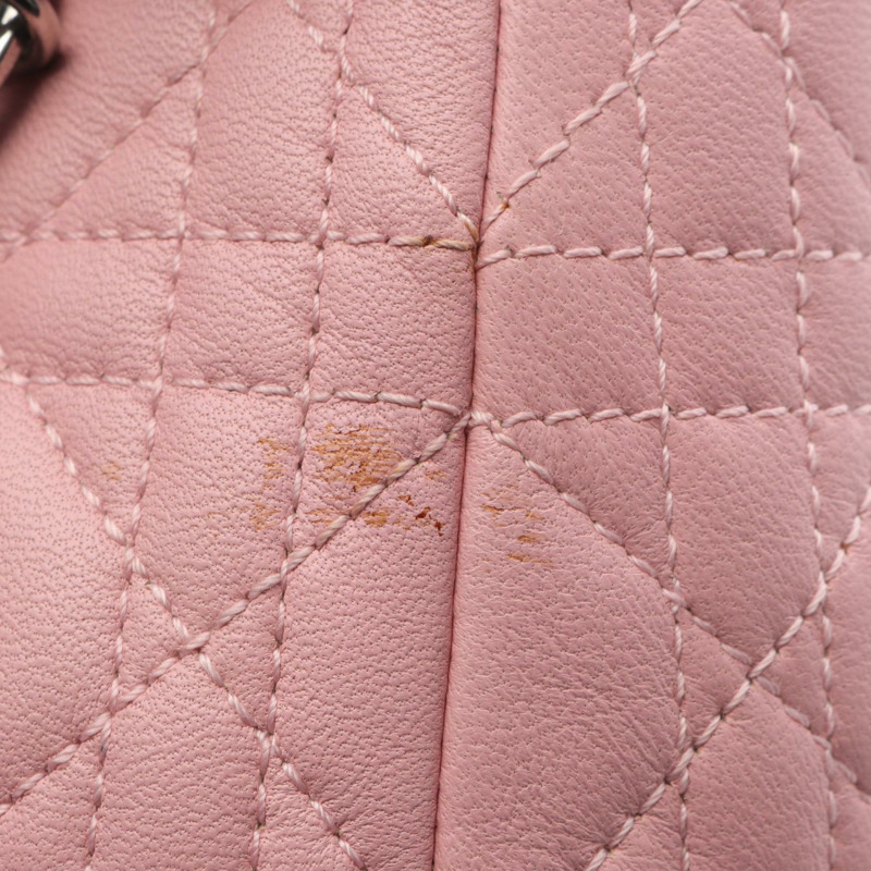 Christian Dior LADY DIOR Cannage 肩背包，粉紅色皮革，銀色五金，二手女款-14
