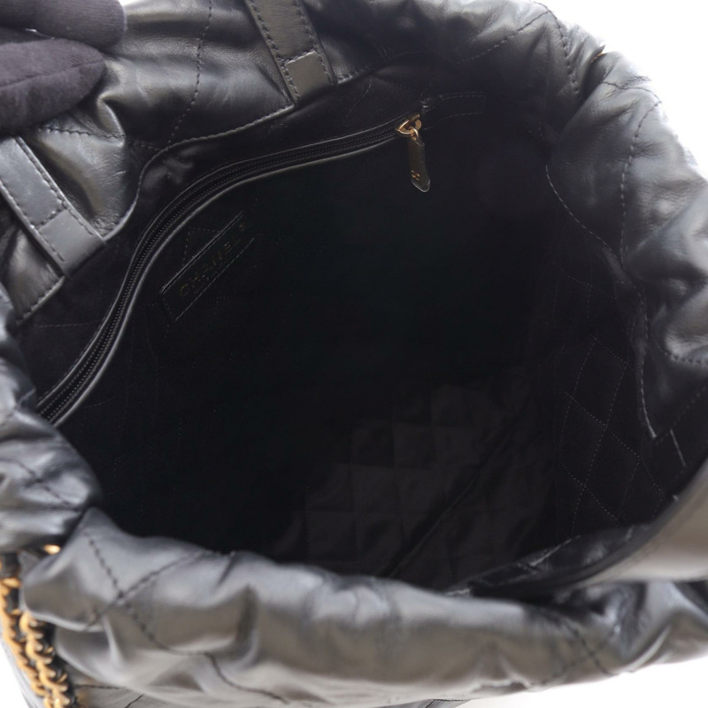 香奈兒 Chanel 22 大雙肩包 AS3313 絎縫皮革 黑色 二手-2