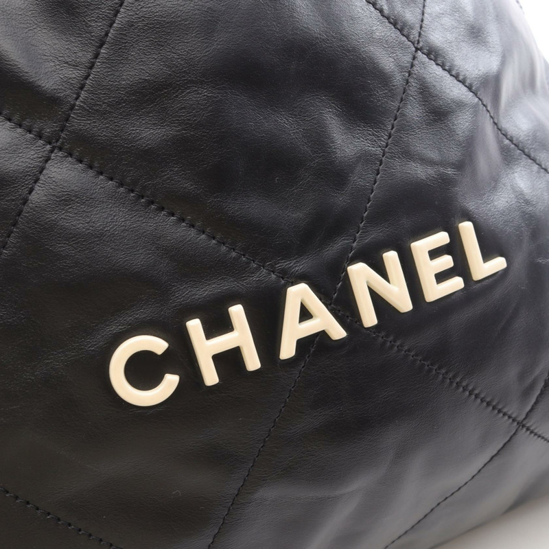 香奈兒 Chanel 22 大雙肩包 AS3313 絎縫皮革 黑色 二手-7