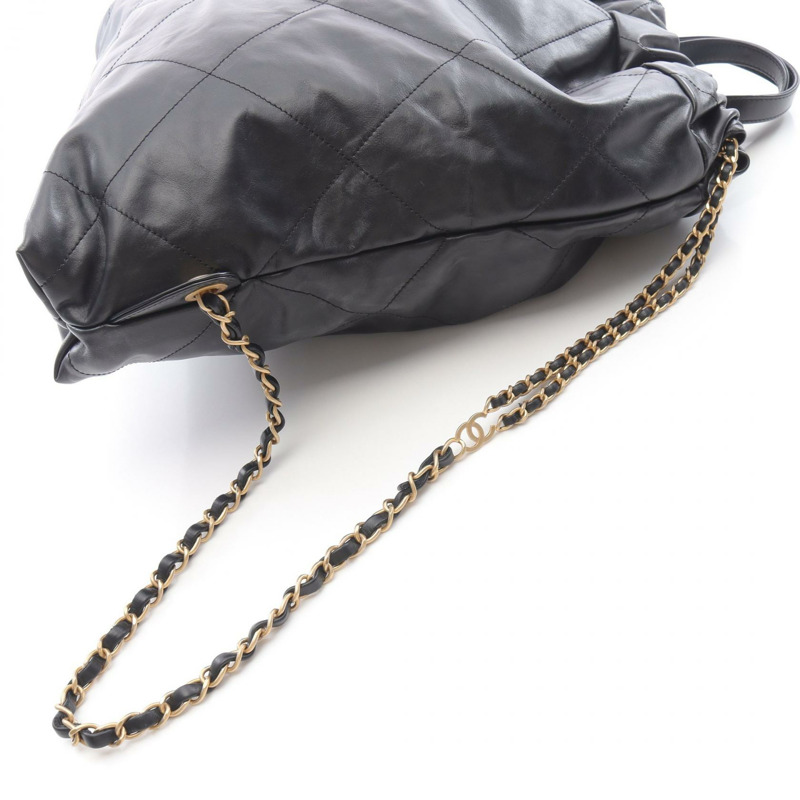 香奈兒 Chanel 22 大雙肩包 AS3313 絎縫皮革 黑色 二手-8