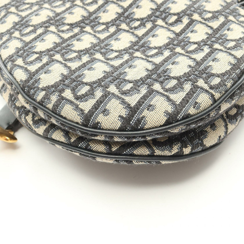 Christian Dior 馬鞍斜肩手提包，提花皮革，米色/海軍藍，二手-5