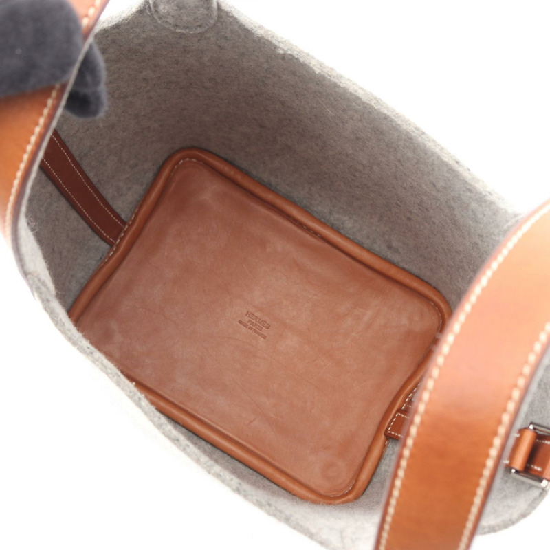 愛馬仕 Picotin PM 手袋 L 號 Felt Swift 皮革，灰色/棕色/淡褐色，銀色五金，二手-2