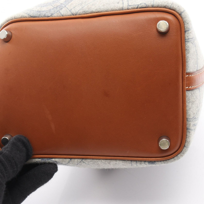 愛馬仕 Picotin PM 手袋 L 號 Felt Swift 皮革，灰色/棕色/淡褐色，銀色五金，二手-10