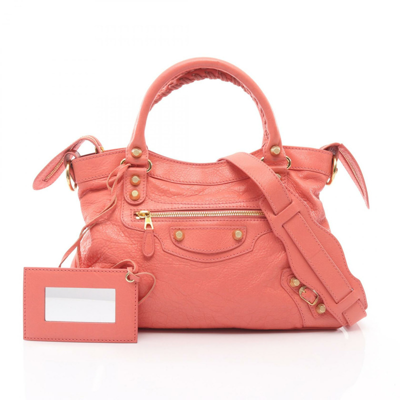 BALENCIAGA Giant Town 單肩手提包 285434 皮革 粉紅色 二手 女士-0