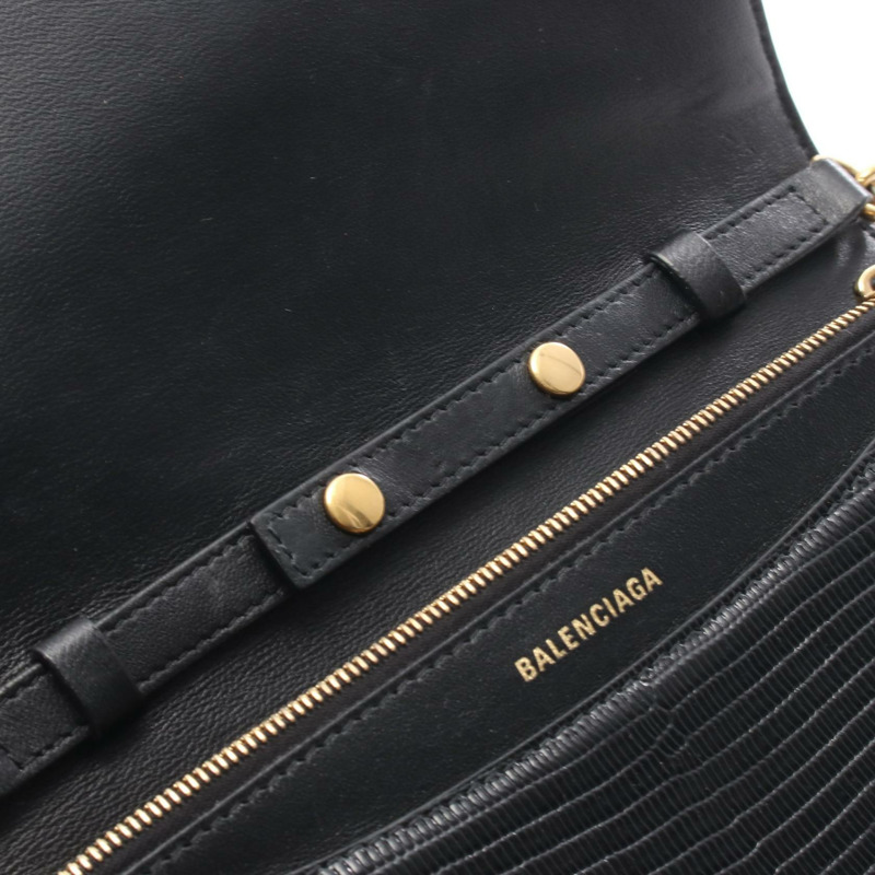BALENCIAGA B. Dot 鏈條單肩斜背包 593615 黑色皮革 二手 女士-4