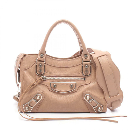 BALENCIAGA 經典金屬邊迷你城市單肩手提包，粉紅色皮革，二手