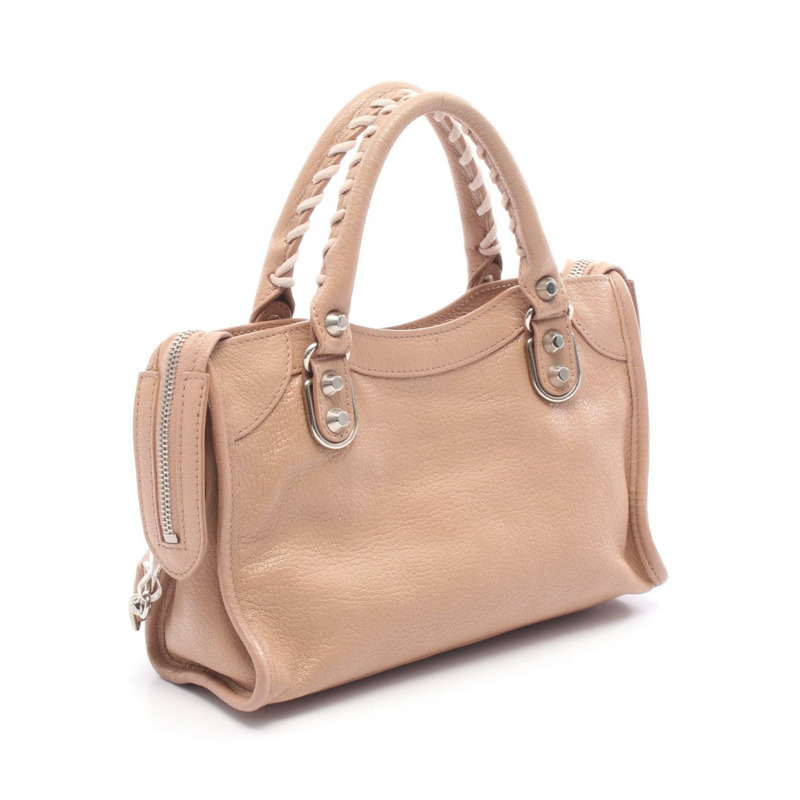 BALENCIAGA 經典金屬邊迷你城市單肩手提包，粉紅色皮革，二手-1