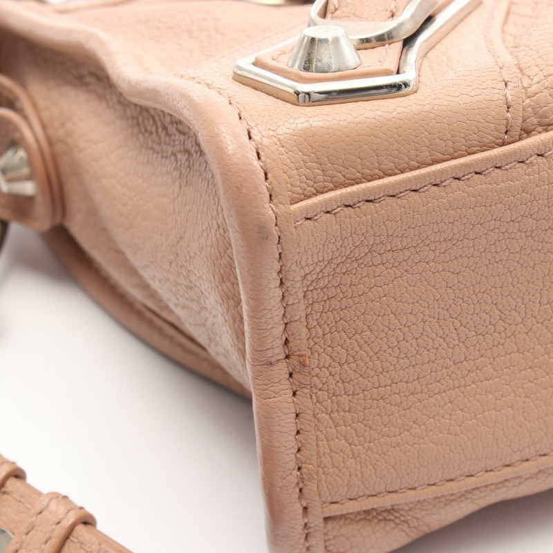 BALENCIAGA 經典金屬邊迷你城市單肩手提包，粉紅色皮革，二手-6