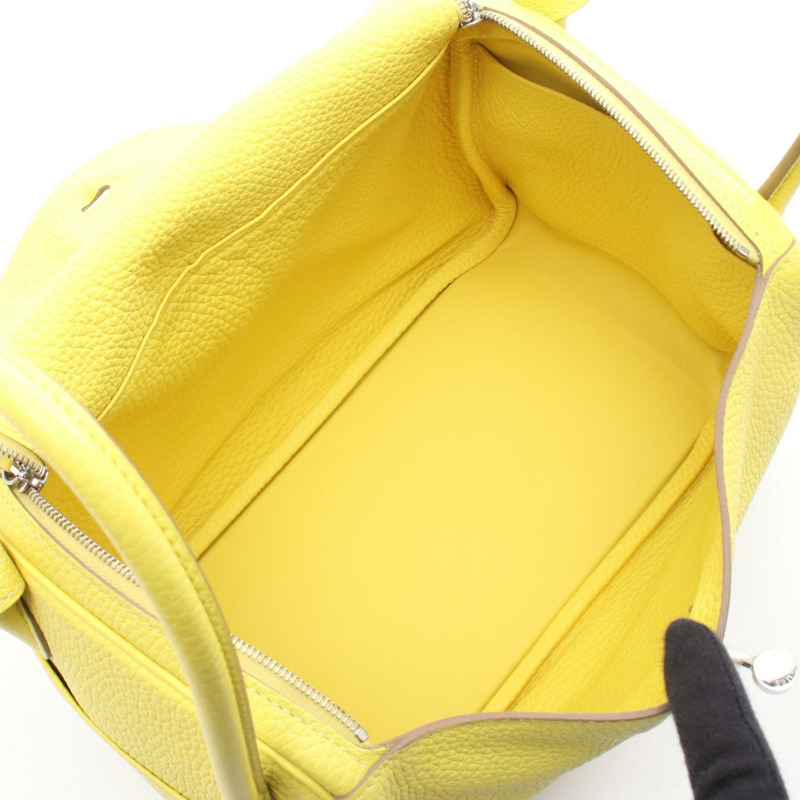 愛馬仕 Lindy 26 單肩手提包 Y Clemence 皮革 黃色檸檬黃 SHW 二手 女士-2