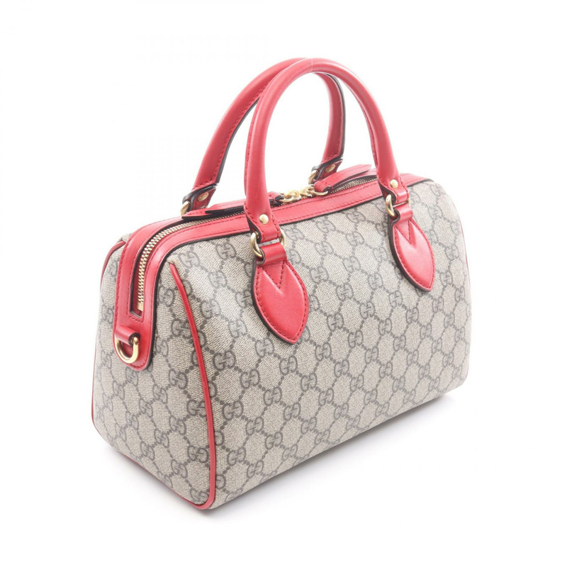 GUCCI GG Supreme 肩背斜背包 409529 帆布皮革 米色 紅色 二手-1