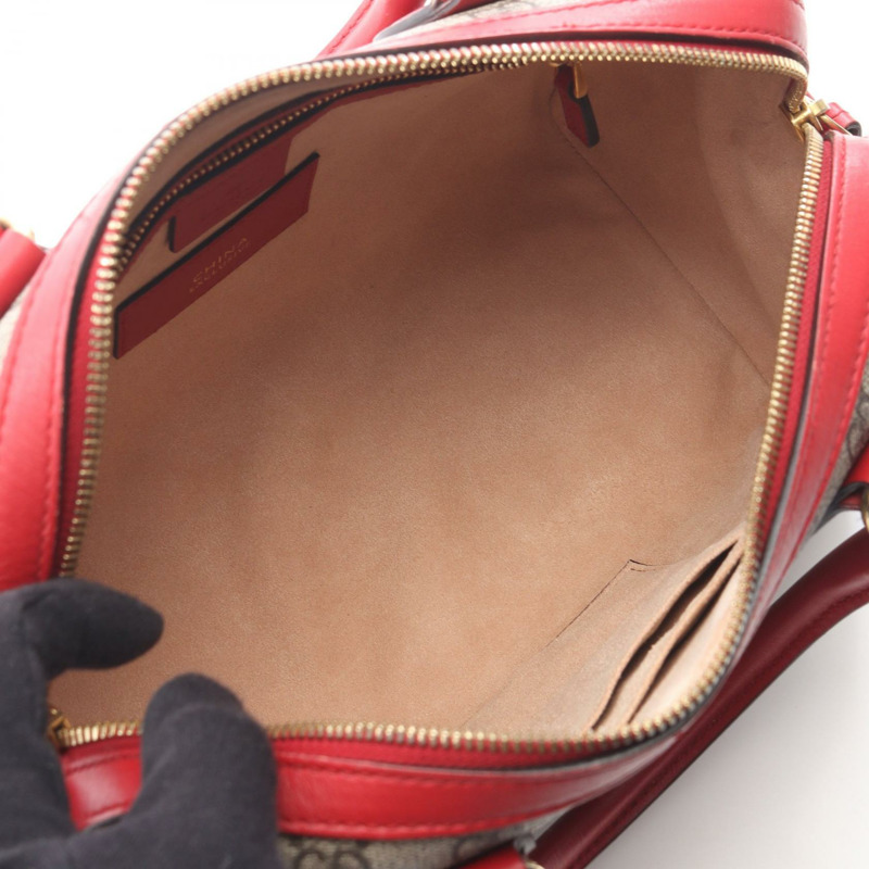 GUCCI GG Supreme 肩背斜背包 409529 帆布皮革 米色 紅色 二手-2